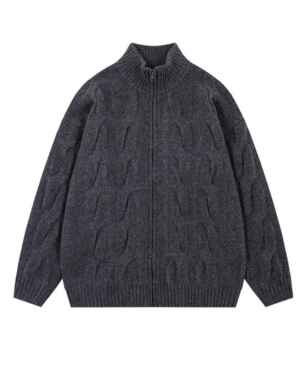 Simple Solid Color Twisted Collar Cardigan Sweater