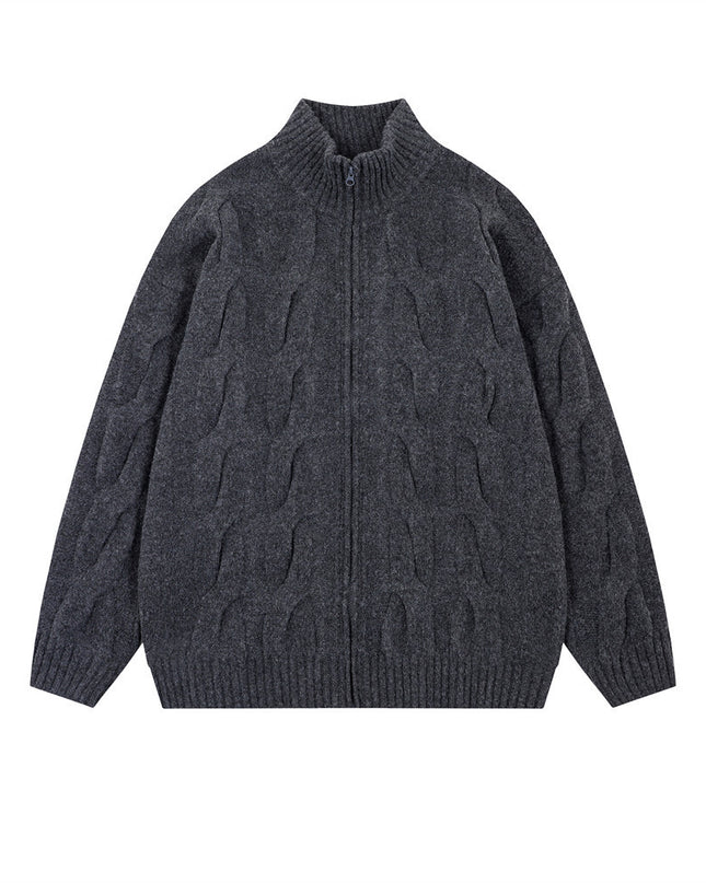 Simple Solid Color Twisted Collar Cardigan Sweater