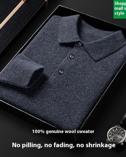 Men's Autumn And Winter Solid Color Shirt Middle-aged Polo Sweater