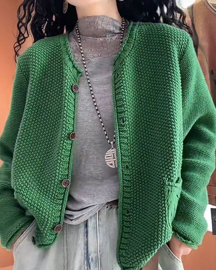 Women's Solid Color Round Neck Long Sleeve Knitted Sweater Coat