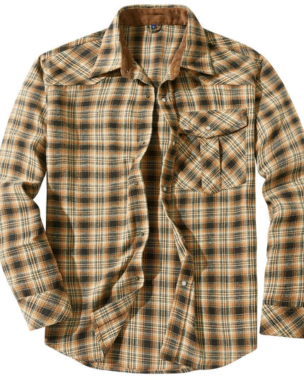 Flannel European And American Retro Pearl Buckle Western Style Long Sleeve Shirt