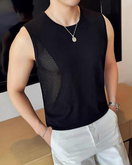 Breathable Cut-out Knitted Vest Men's Athletic Fitness Stretch Sleeveless T-shirt
