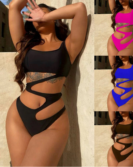 Sexy One-piece Bikini Solid Color Hollow-out Swimsuit Cross-border Foreign Trade
