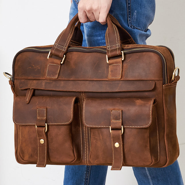 Genuine Men’s Retro Business Bag | Cowhide Briefcase & 15.6-Inch Laptop Bag