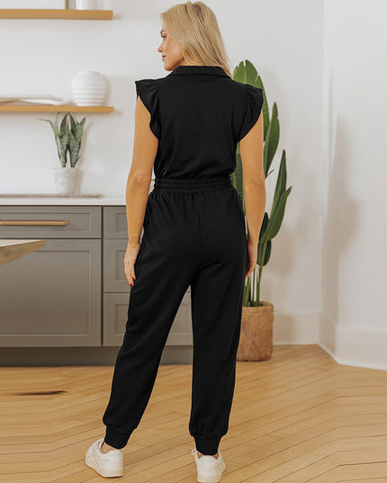 Women's Pure Color Casual Versatile High Waist Multi-pocket Jumpsuit