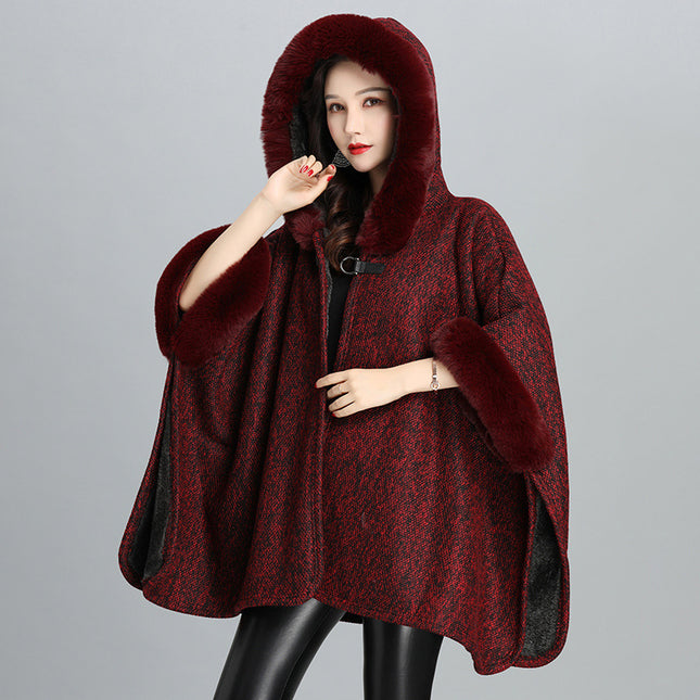 New Faux Fur British Temperament European And American Women's Hoodie Shawl Jacket