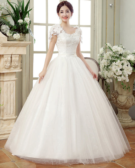2021 spring new bride married gauze dress, slim thin shoulders, the Korean lace flower word shoulder woman