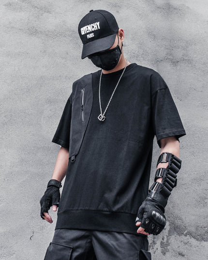 Fashionable Stitching Functional Zipper Short Sleeved T-shirt