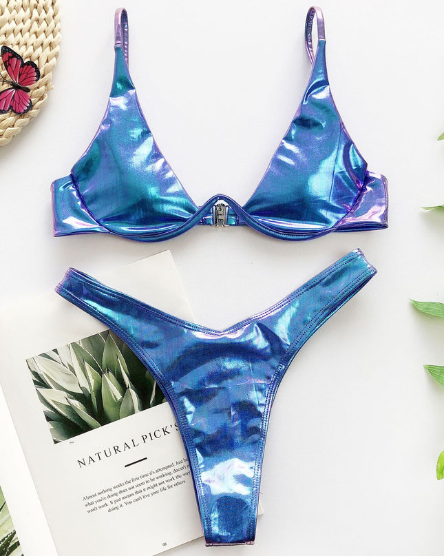 Serpentine glitter steel underpinning bikini triangle swimsuit