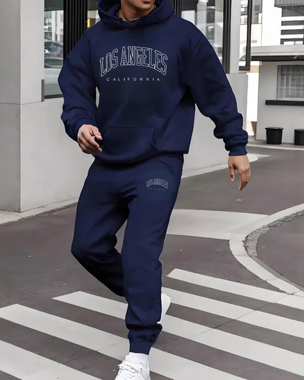 Autumn And Winter Fleece-lined Letter Print Same Color Sweatshirt And Sweatpants Suit Men