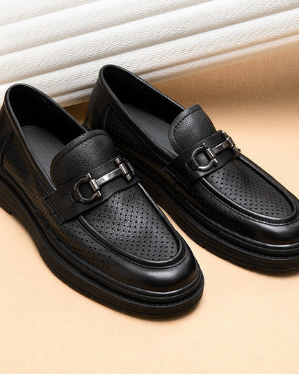 Leather Shoes Men's Summer Breathable Authentic Leather Hollow Out Men's Slip-on