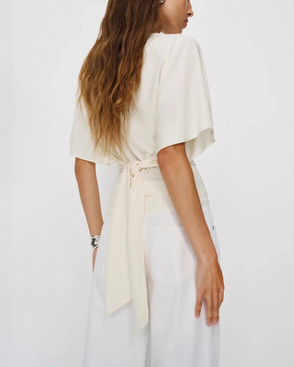 Casual Simple Solid Color Half Sleeves Back Bandage Top