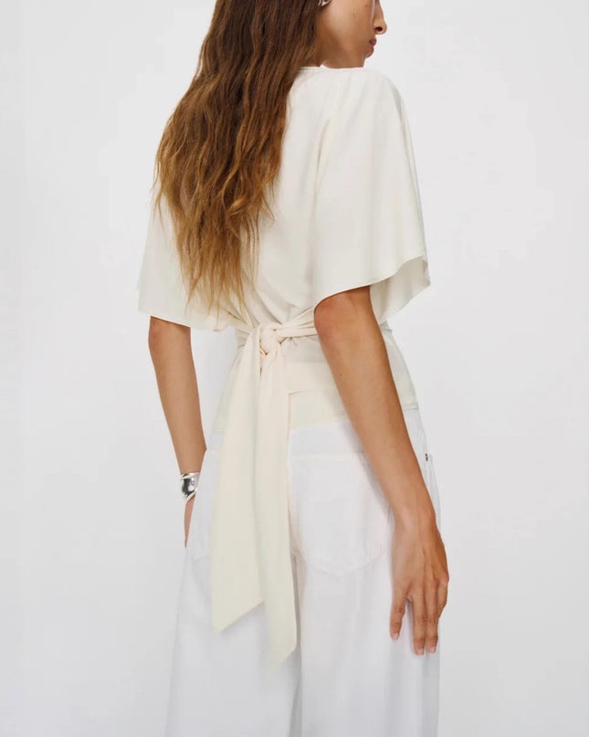 Casual Simple Solid Color Half Sleeves Back Bandage Top
