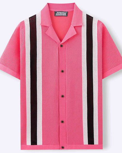 Men's Fashion Cuban Collar Short Sleeve Knitted Cardigan