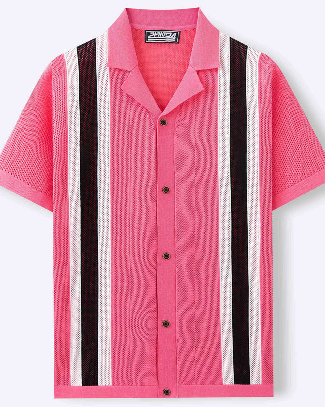 Men's Fashion Cuban Collar Short Sleeve Knitted Cardigan