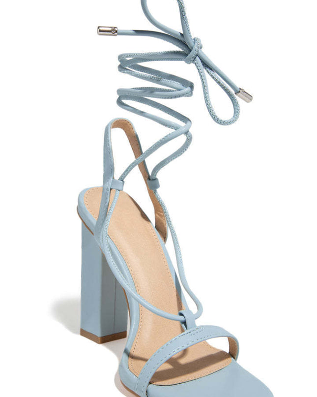 Women Shoes Square Toe Ankle Lace-Up Strappy Sandals Fashion Party Pumps