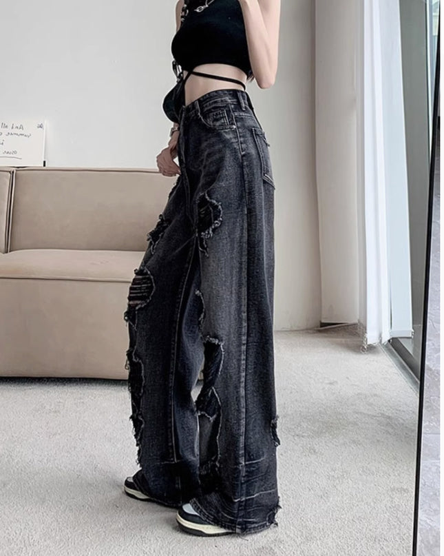 Retro Tattered Jeans High Waist Straight-leg Shorts
