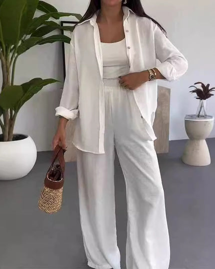 Fashion Solid Color Loose Top Casual Wide Leg Pants Two-piece Set