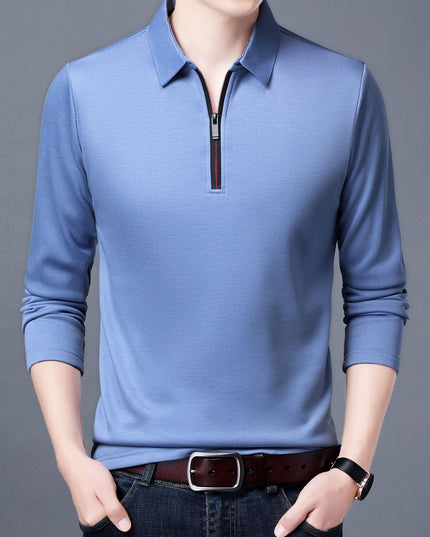 Spring And Autumn Men Long Sleeve Lapel Half Zip T Shirt