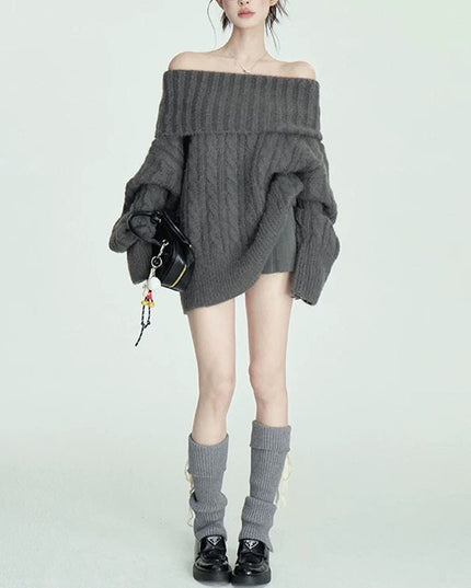 Pure Soft Glutinous Off-shoulder Turtleneck Sweater