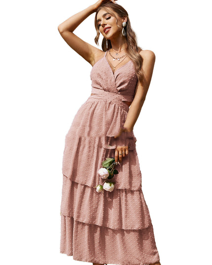 Maxi Dress Temperament Commuting Suspenders Red