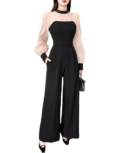 Color Matching Design Lace-up Bow Jumpsuit