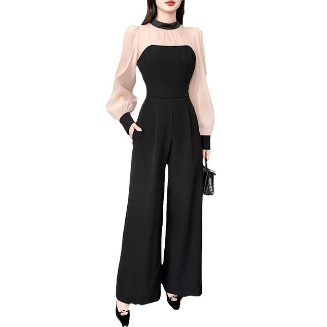 Color Matching Design Lace-up Bow Jumpsuit