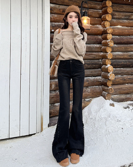 Fringed Burr Skinny Jeans Women's Spring Retro