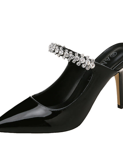European And American New Pointed Rhinestone High Heels Sexy Back Space