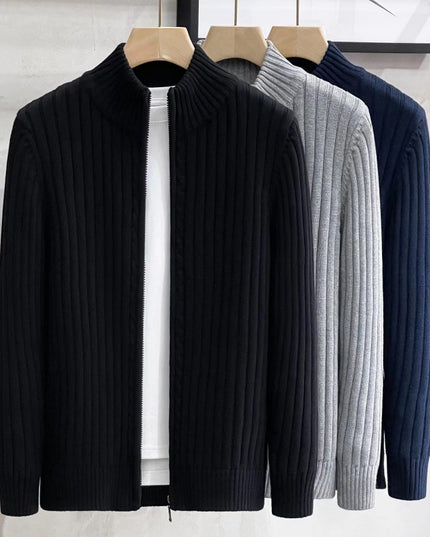 Cardigan Sweater Solid Color Zipper Outerwear Sweater Men's Coat