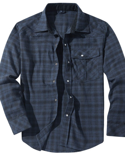 Flannel European And American Retro Pearl Buckle Western Style Long Sleeve Shirt