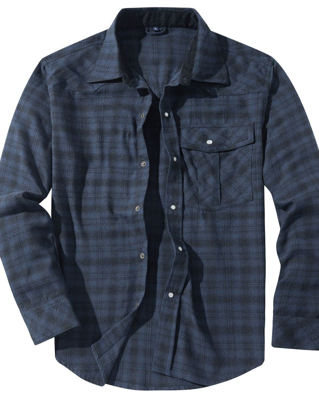 Flannel European And American Retro Pearl Buckle Western Style Long Sleeve Shirt