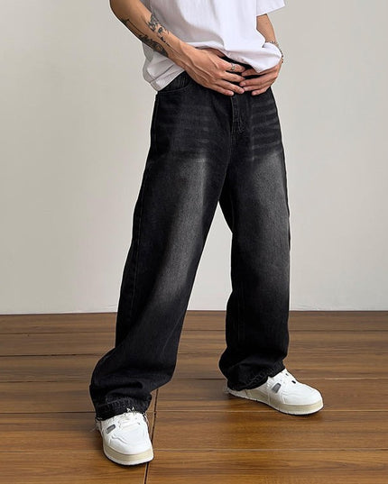 Loose Black Wide-leg Mop Trousers