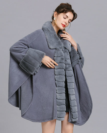 Oversized Loose Rex Rabbit Fur Collar Knitted Cardigan Jacket