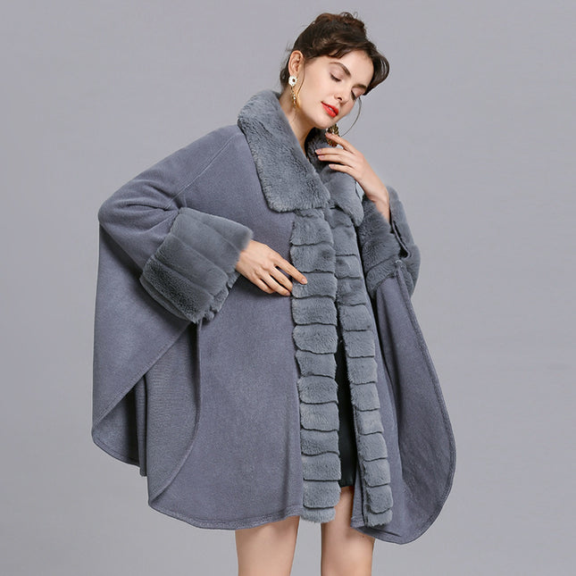 Oversized Loose Rex Rabbit Fur Collar Knitted Cardigan Jacket