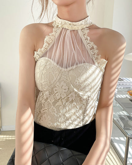 French Pure Desire Self-cultivation Inside And Outside Wear Lace Halter Vest Sling