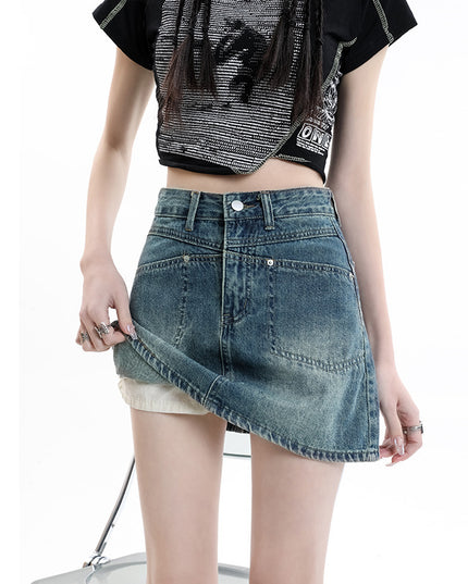 Denim A-line Short Skirt High Waist Slim Fit Fashion All-match Hot Girl Trend Hip Skirt