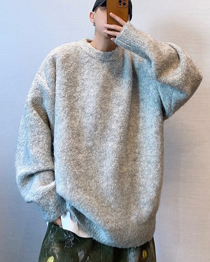 Plush Round Neck Knitted Thick Sweater Men