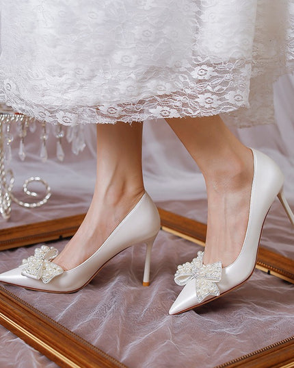 Women's Stiletto Heel Bride Wedding Dress Shoes White