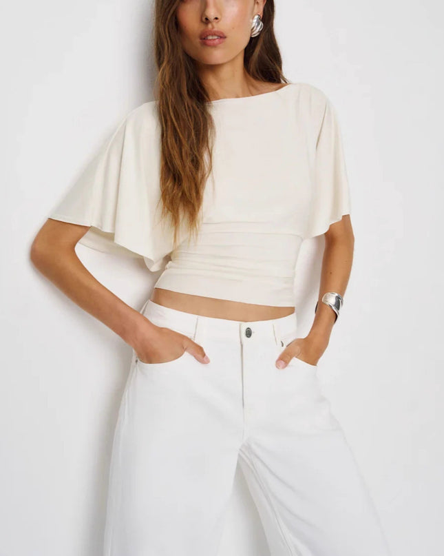 Casual Simple Solid Color Half Sleeves Back Bandage Top
