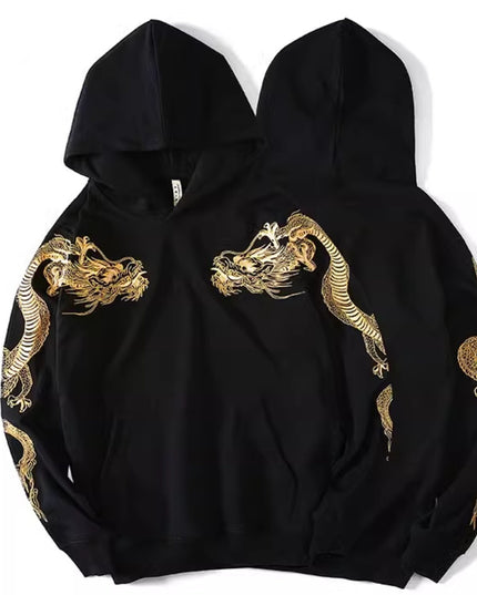 Autumn Winter High-end Hoodie Men's Pure Cotton Golden Dragon Embroidery Loose Hooded Trend Coat