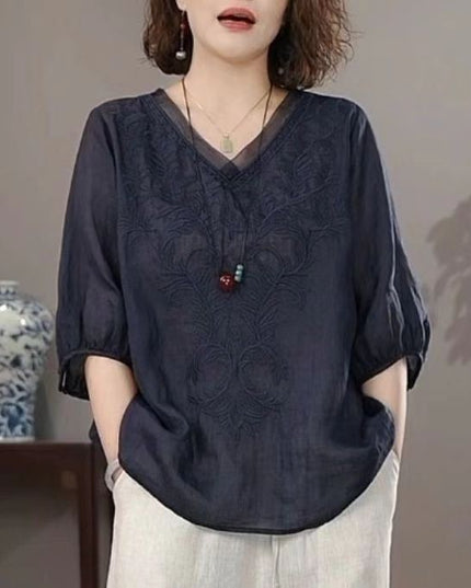 Summer Retro Style Loose Short Sleeve Shirt Ladies