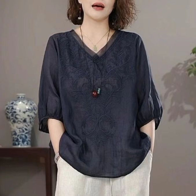 Summer Retro Style Loose Short Sleeve Shirt Ladies