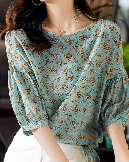 Women's Cropped Lantern Sleeve Floral Top