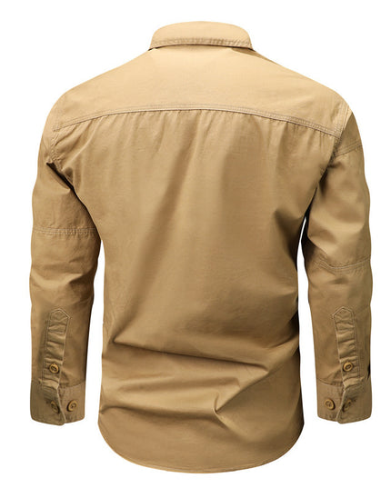 Spring And Autumn Pocket New Polo Collar Casual Shirt