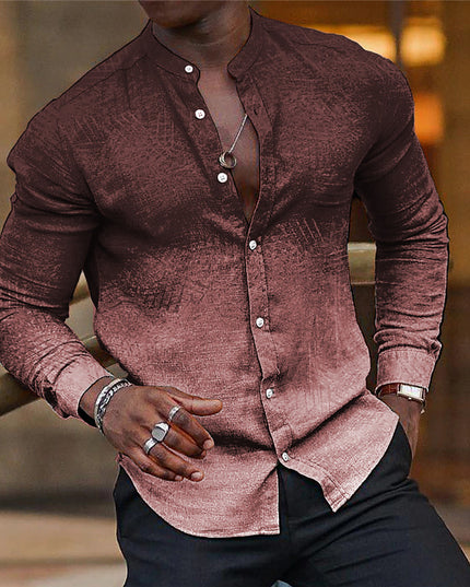 Gradient Men's Casual Long Sleeve Stand Collar Shirt