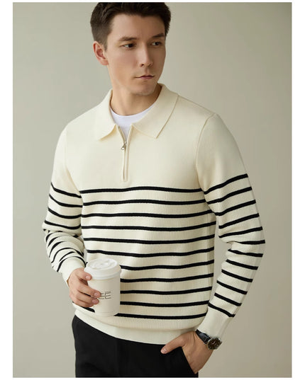 Men's Spring And Autumn New Half Zipper Striped Business Casual Sweater