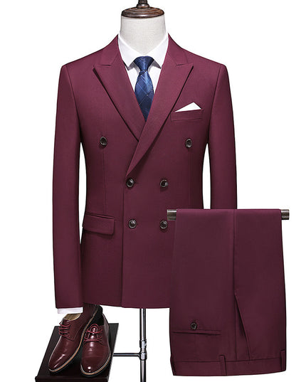 Men's Double Breasted Solid Color Coat Trousers Suit