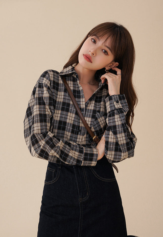 Loose ThinVersatile Long-sleeved Design Niche Plaid