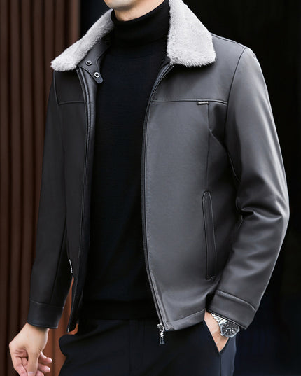 Leather Down Jacket Men's Autumn And Winter New Middle-aged Father Thickened